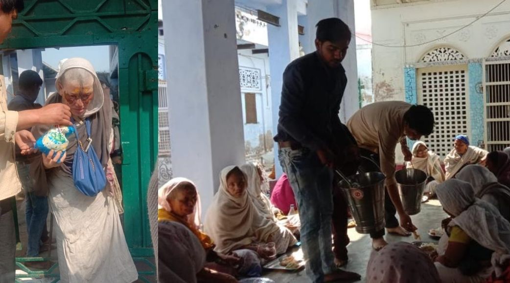 Vijay Lakshmi Welfare Trust distributed 100 packets of washing powder & a grand feast to widow mothers of Radha Kund, Vrindavan